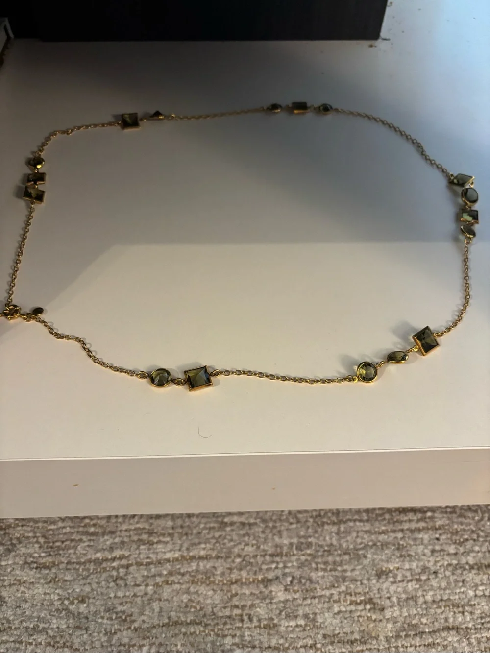 J. Crew Gold-Tone Necklace with Olive Green Crystals